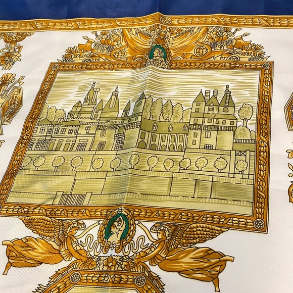 Soft Fabric Scarf Navy and Gold Castles Roman Ornate Design - Picture 6 of 9